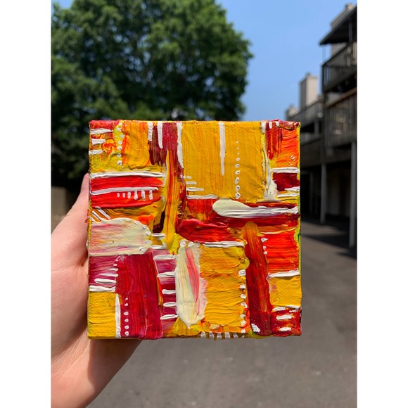 Handmade Yellow Mini Original Painting, Mini Canvas Painting, Office Art - Picture 3 of 9